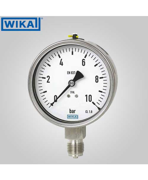 Wika Pressure Gauge With Adjustable Pointer (without filling) 0-1.6 kg/cm2 with psi 100mm Dia-232.50.100